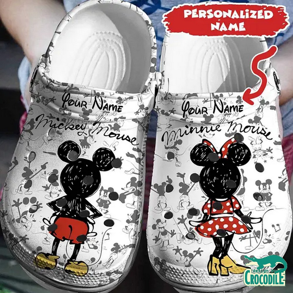 Mickey And Minnie Mouse Cartoon Crocs Crocband Clogs Shoes Comfortable For Men Women and Kids