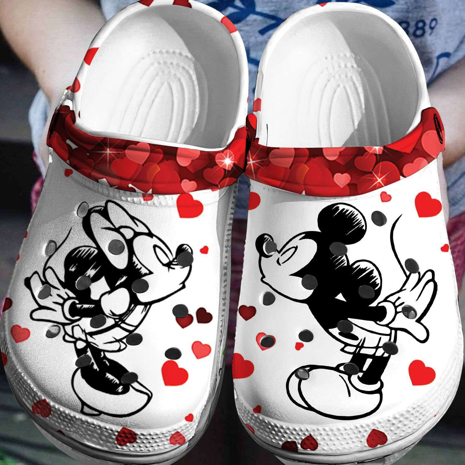 Mickey And Minnie Mouse Cartoon Crocs Crocband Clogs Shoes Comfortable For Men Women and Kids