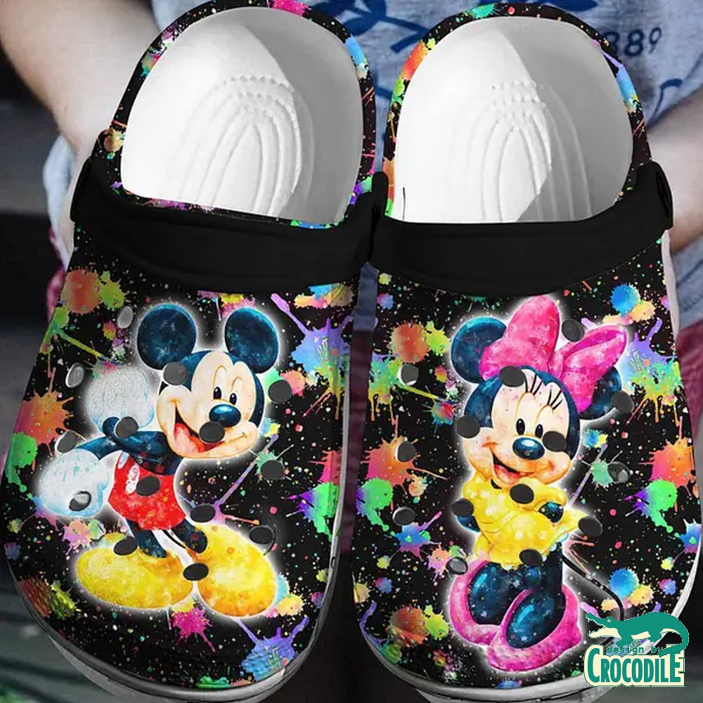 Mickey And Minnie Mouse Cartoon Crocs Crocband Clogs Shoes Comfortable For Men Women and Kids