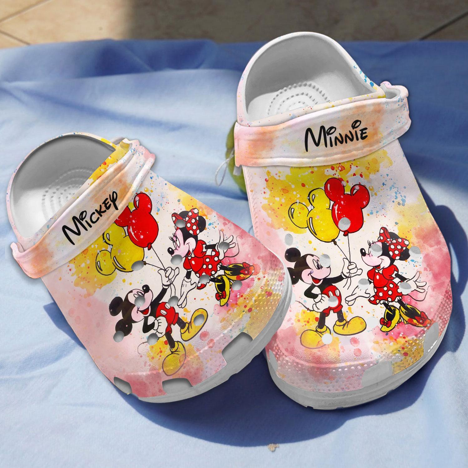 Mickey And Minnie Mouse Cartoon Crocs Crocband Clogs Shoes Comfortable For Men Women and Kids