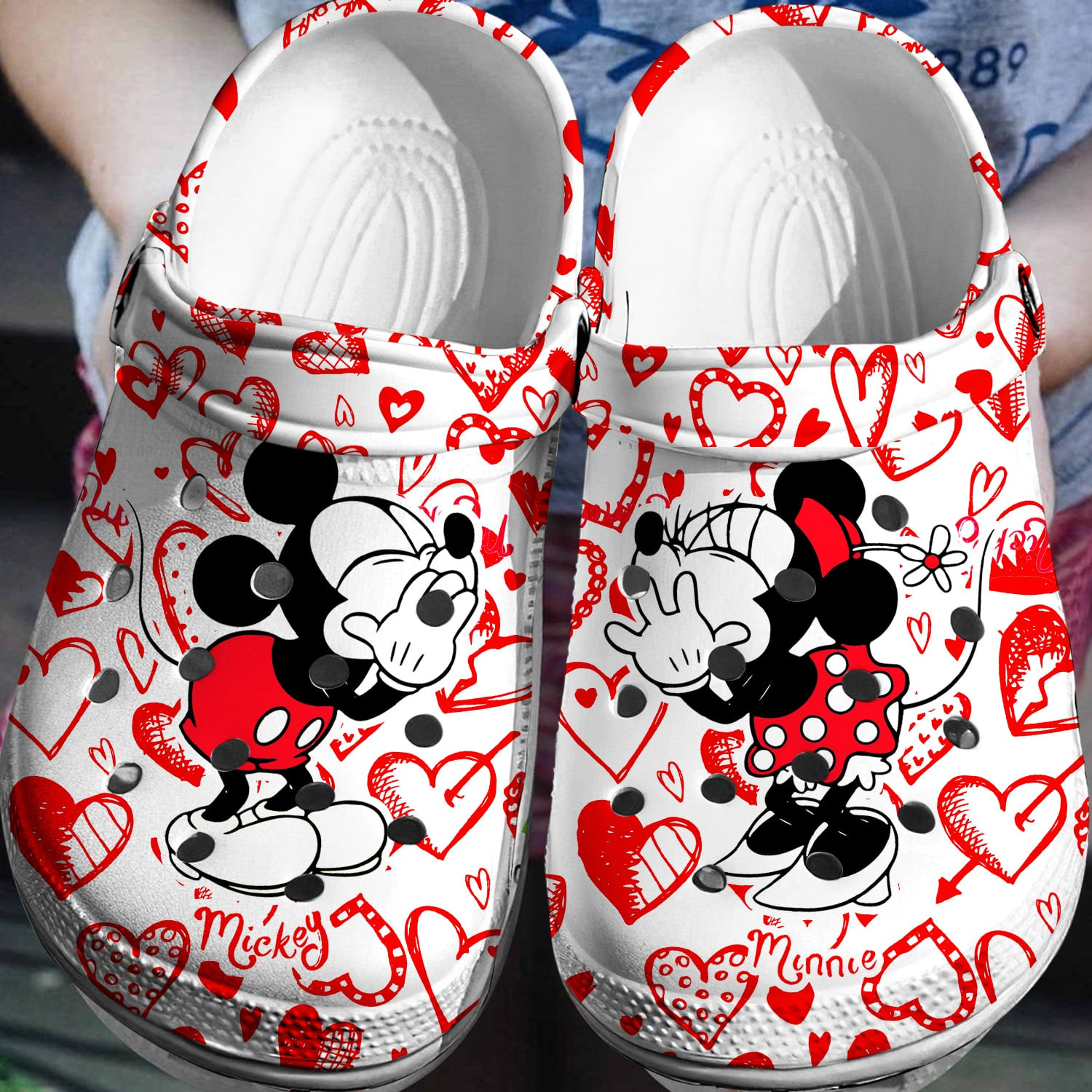 Mickey And Minnie Mouse Cartoon Crocs Crocband Clogs Shoes Comfortable For Men Women and Kids