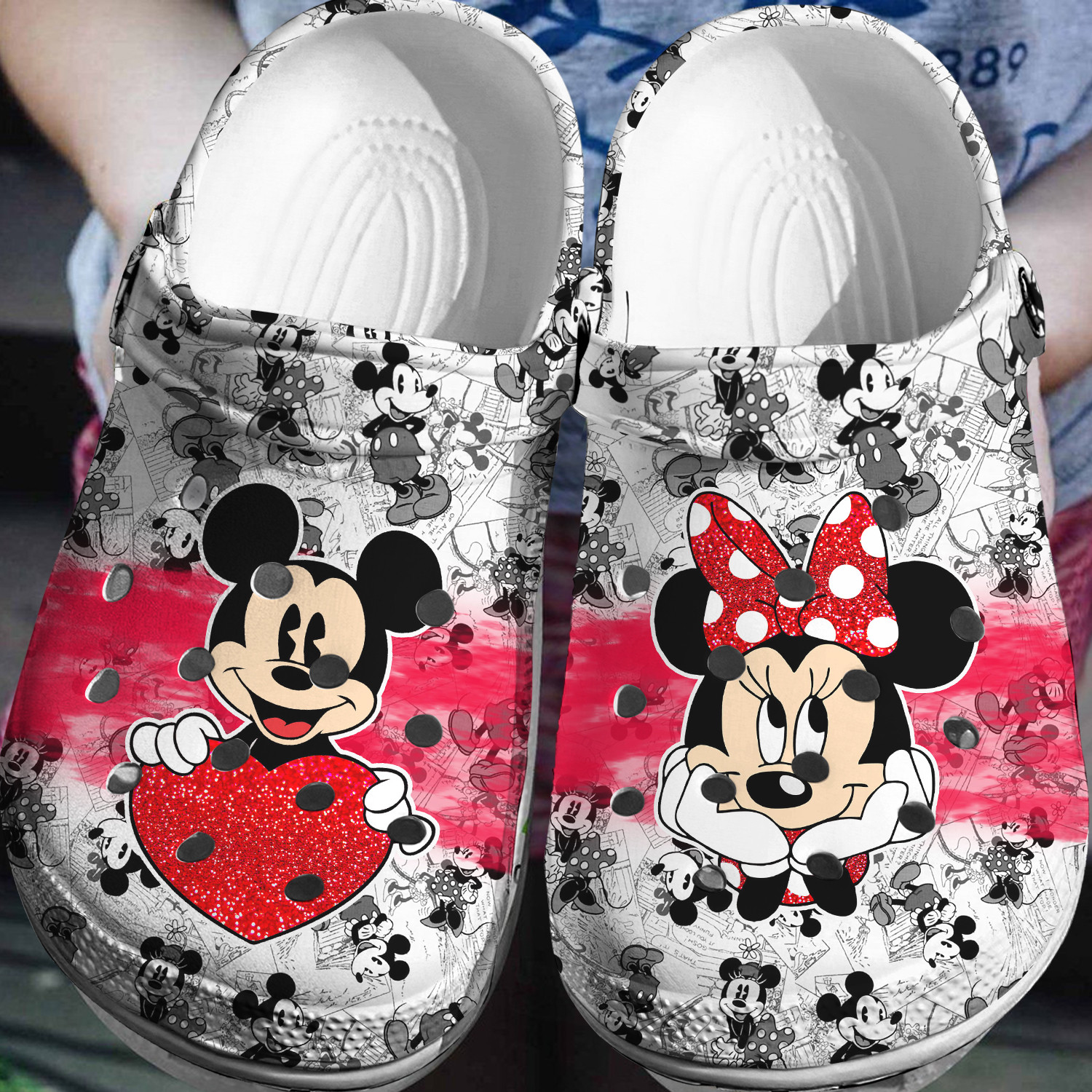Mickey And Minnie Mouse Cartoon Crocs Crocband Clogs Shoes Comfortable For Men Women and Kids