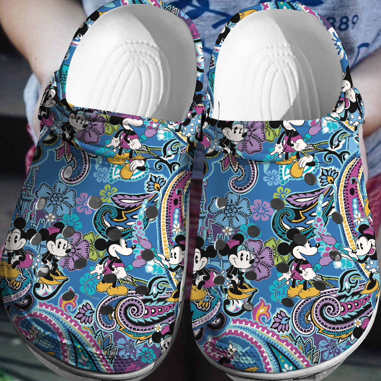 Mickey And Minnie Mouse Cartoon Crocs Crocband Clogs Shoes Comfortable For Men Women and Kids