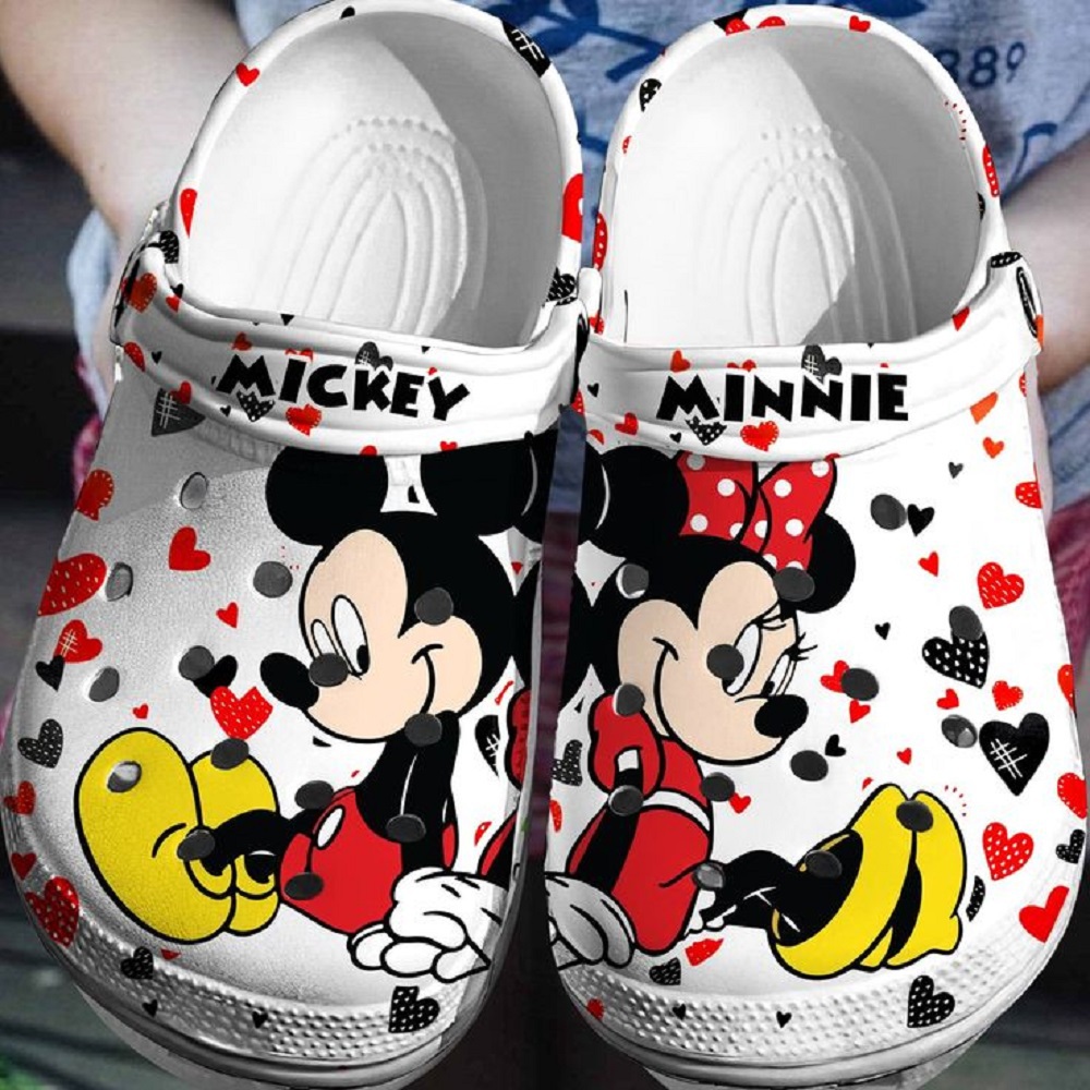 Mickey And Minnie Mouse Cartoon Crocs Crocband Clogs Shoes Comfortable For Men Women and Kids