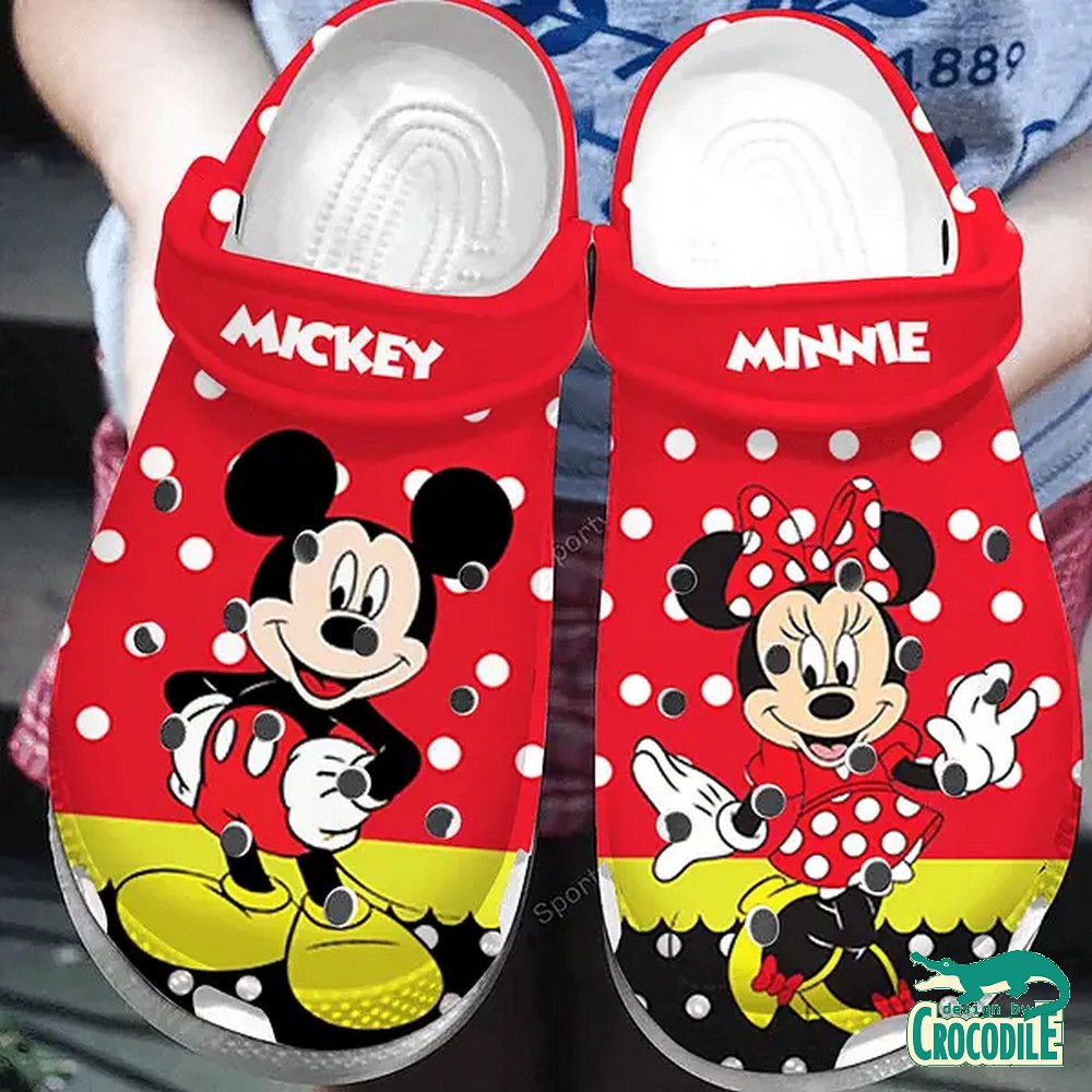 Mickey And Minnie Mouse Cartoon Crocs Crocband Clogs Shoes Comfortable For Men Women and Kids