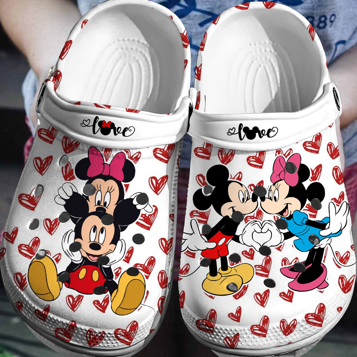 Mickey And Minnie Mouse Cartoon Crocs Crocband Clogs Shoes Comfortable For Men Women and Kids