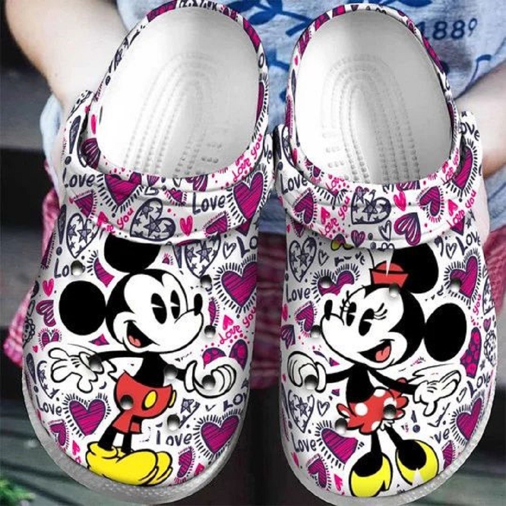 Mickey And Minnie Mouse Cartoon Crocs Crocband Clogs Shoes Comfortable For Men Women and Kids