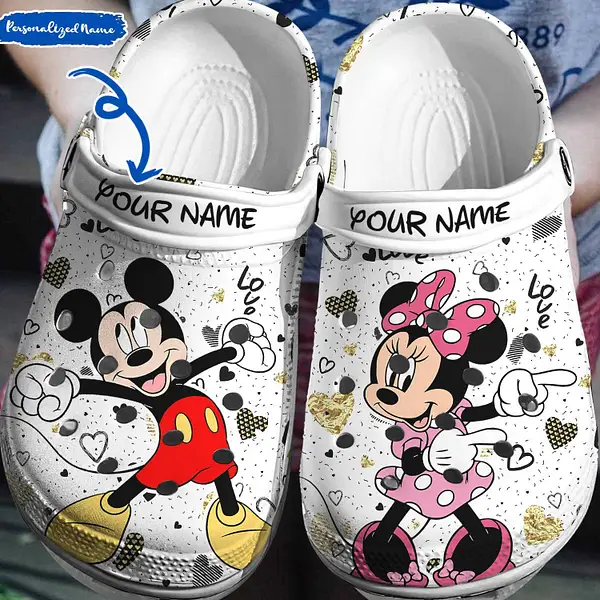 Mickey And Minnie Mouse Cartoon Crocs Crocband Clogs Shoes Comfortable For Men Women and Kids