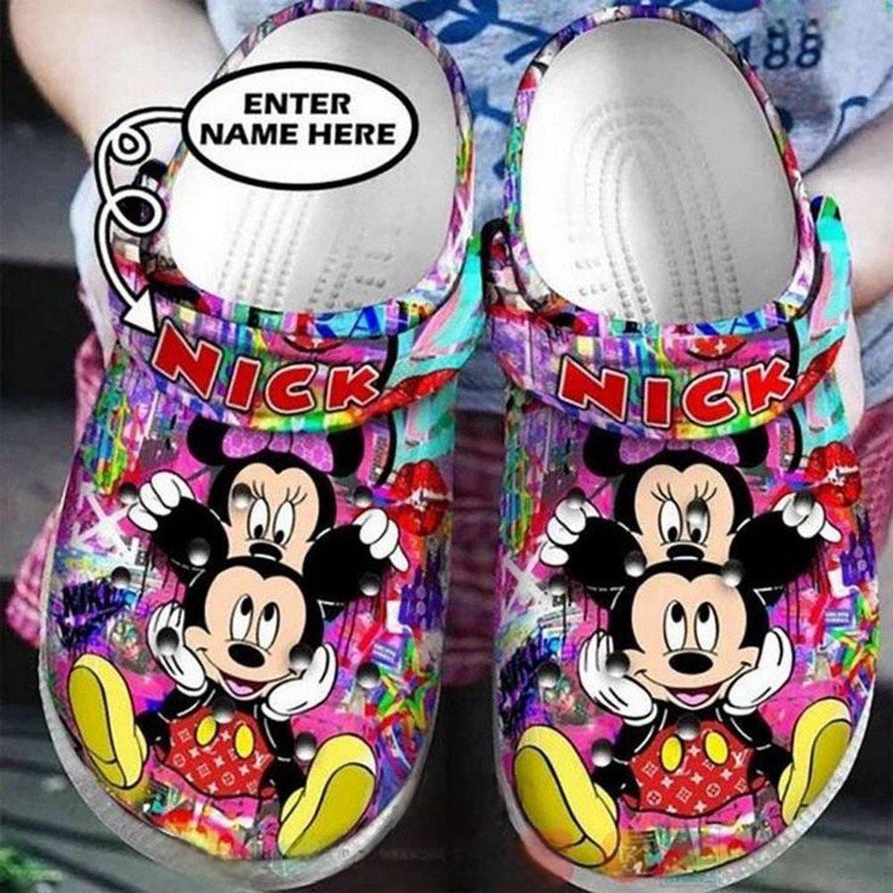 Mickey And Minnie Mouse Cartoon Crocs Crocband Clogs Shoes Comfortable For Men Women and Kids