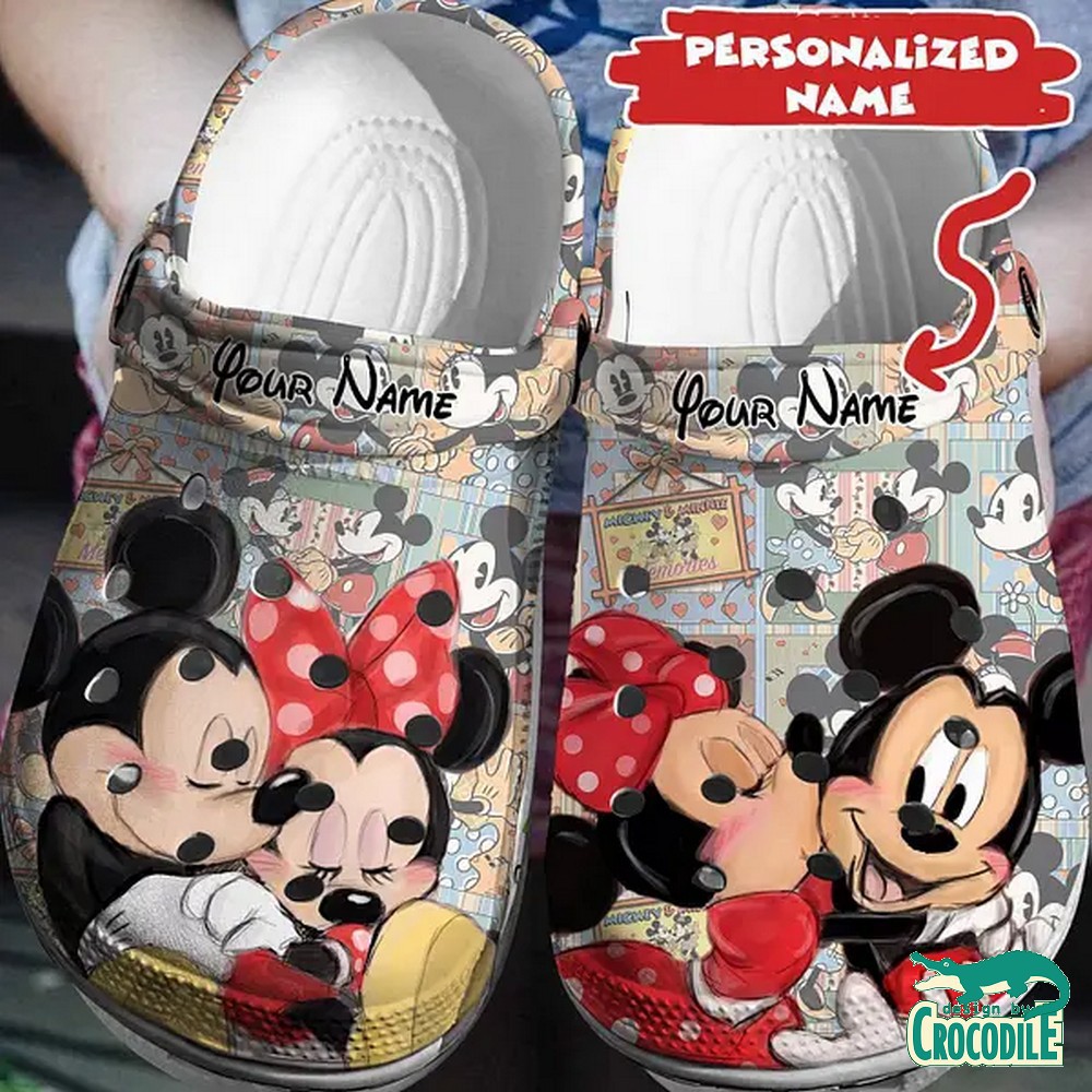 Mickey And Minnie Mouse Cartoon Crocs Crocband Clogs Shoes Comfortable For Men Women and Kids