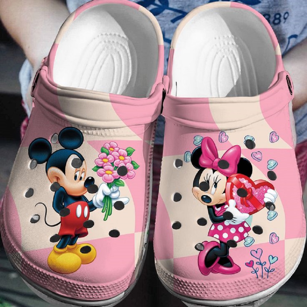 Mickey And Minnie Mouse Cartoon Crocs Crocband Clogs Shoes Comfortable For Men Women and Kids
