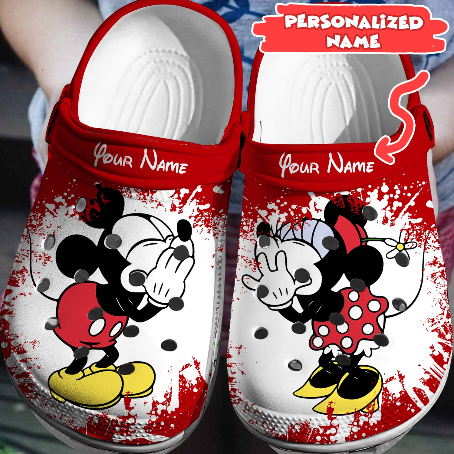 Mickey And Minnie Mouse Cartoon Crocs Crocband Clogs Shoes Comfortable For Men Women and Kids