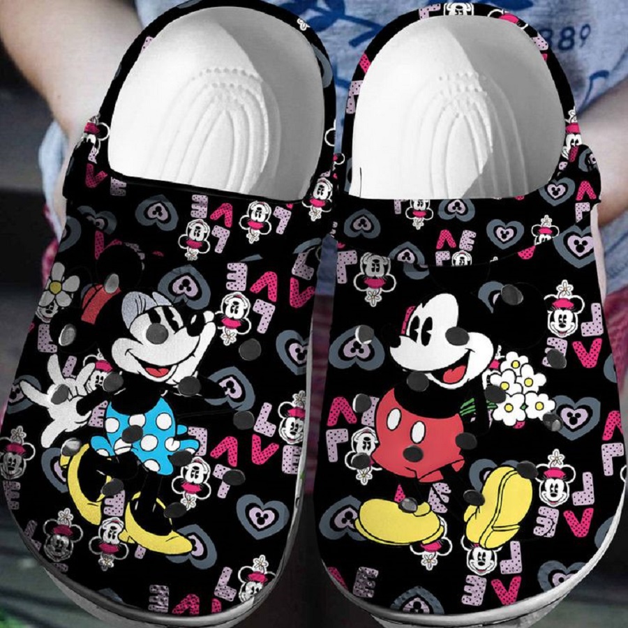 Mickey And Minnie Mouse Cartoon Crocs Crocband Clogs Shoes Comfortable For Men Women and Kids