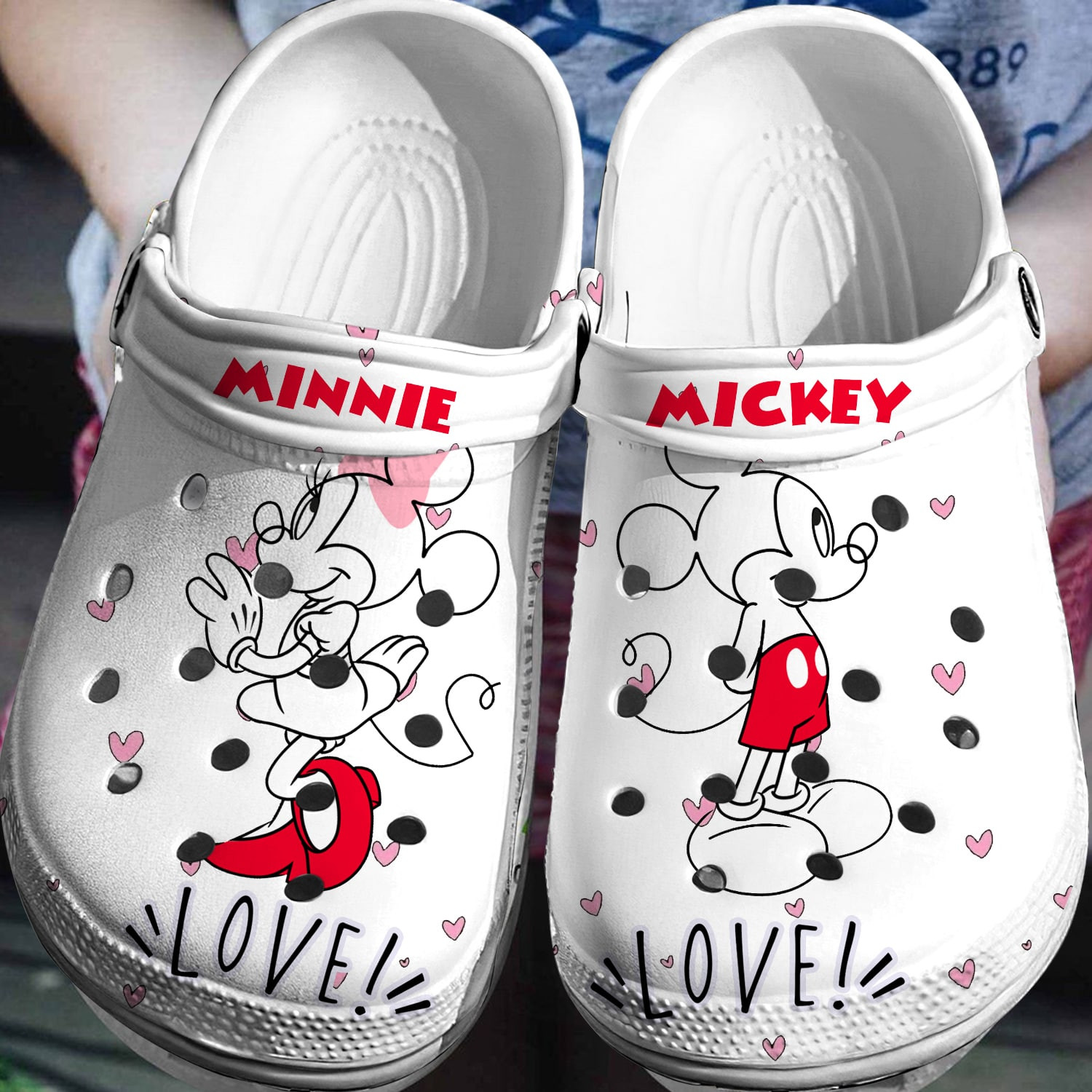 Mickey And Minnie Mouse Cartoon Crocs Crocband Clogs Shoes Comfortable For Men Women and Kids