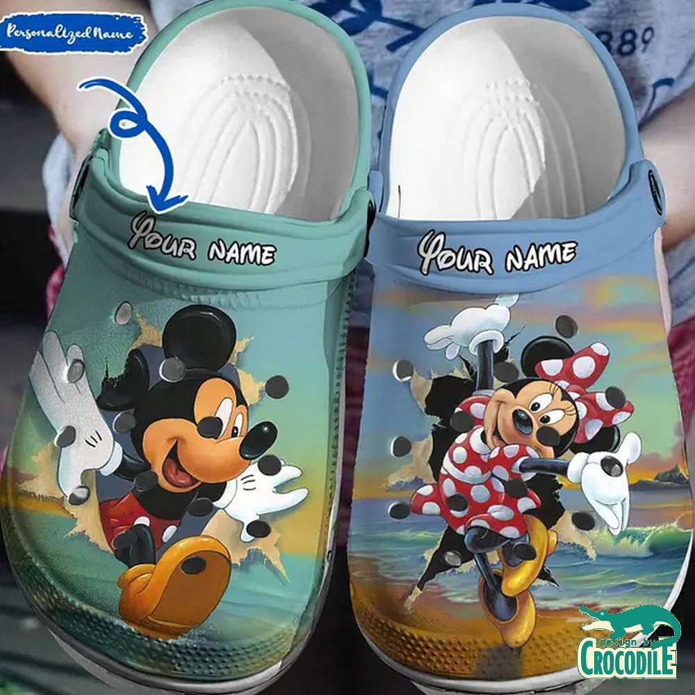 Mickey And Minnie Mouse Cartoon Crocs Crocband Clogs Shoes Comfortable For Men Women and Kids