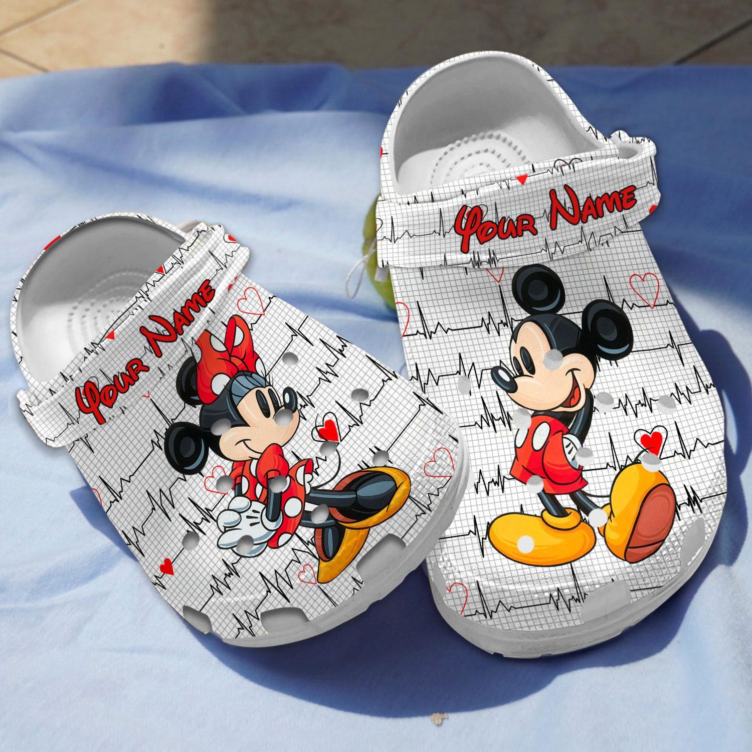 Mickey And Minnie Mouse Cartoon Crocs Crocband Clogs Shoes Comfortable For Men Women and Kids