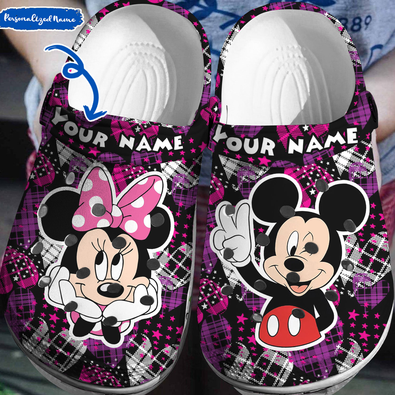 Mickey And Minnie Mouse Cartoon Crocs Crocband Clogs Shoes Comfortable For Men Women and Kids