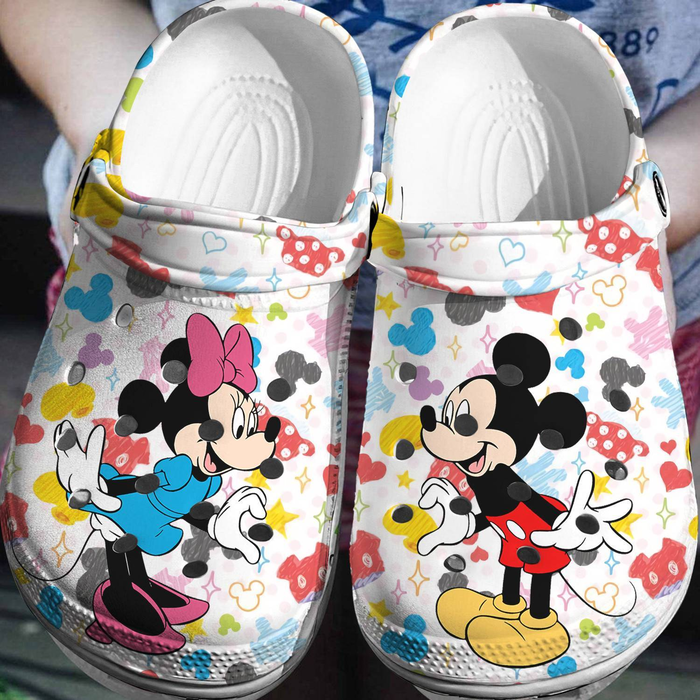 Mickey And Minnie Mouse Cartoon Crocs Crocband Clogs Shoes Comfortable For Men Women and Kids