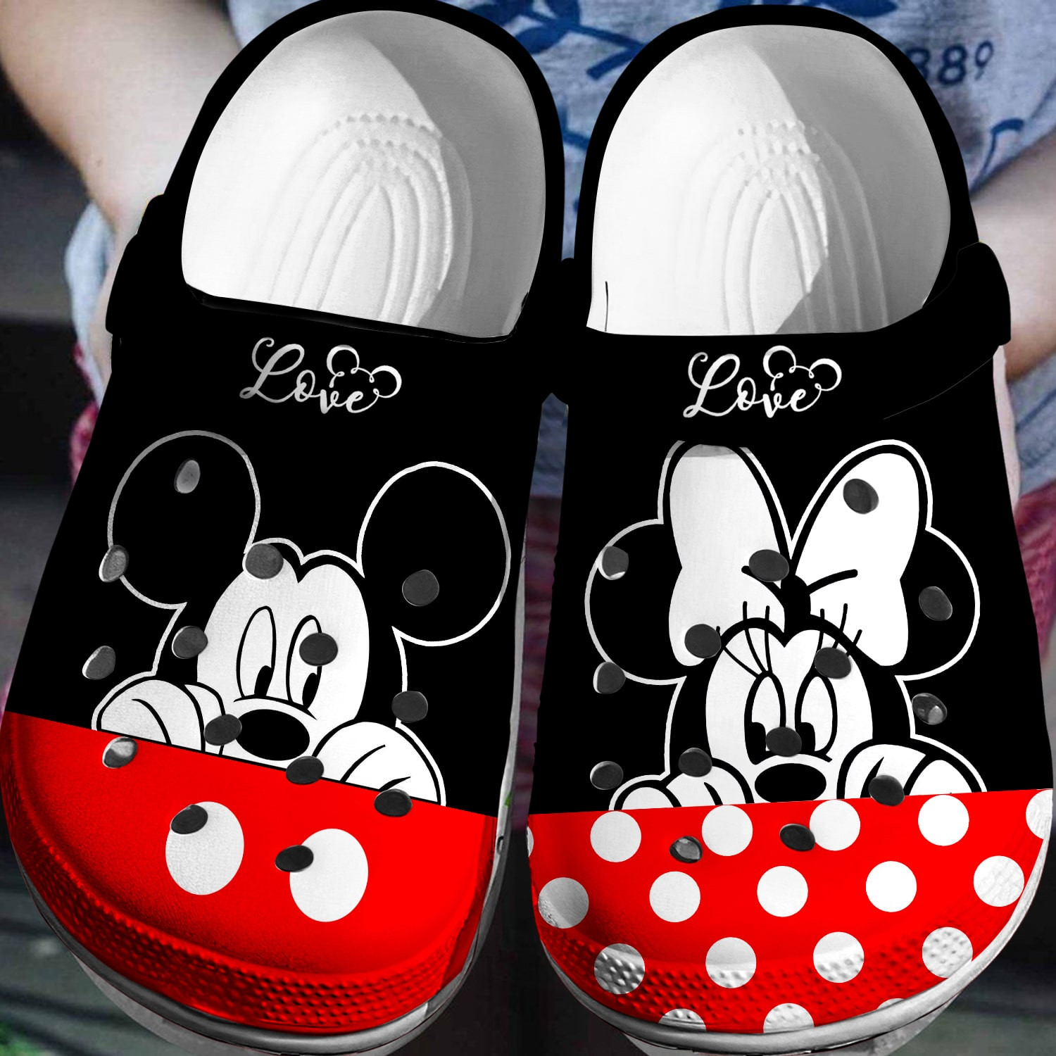 Mickey And Minnie Mouse Cartoon Crocs Crocband Clogs Shoes Comfortable For Men Women and Kids