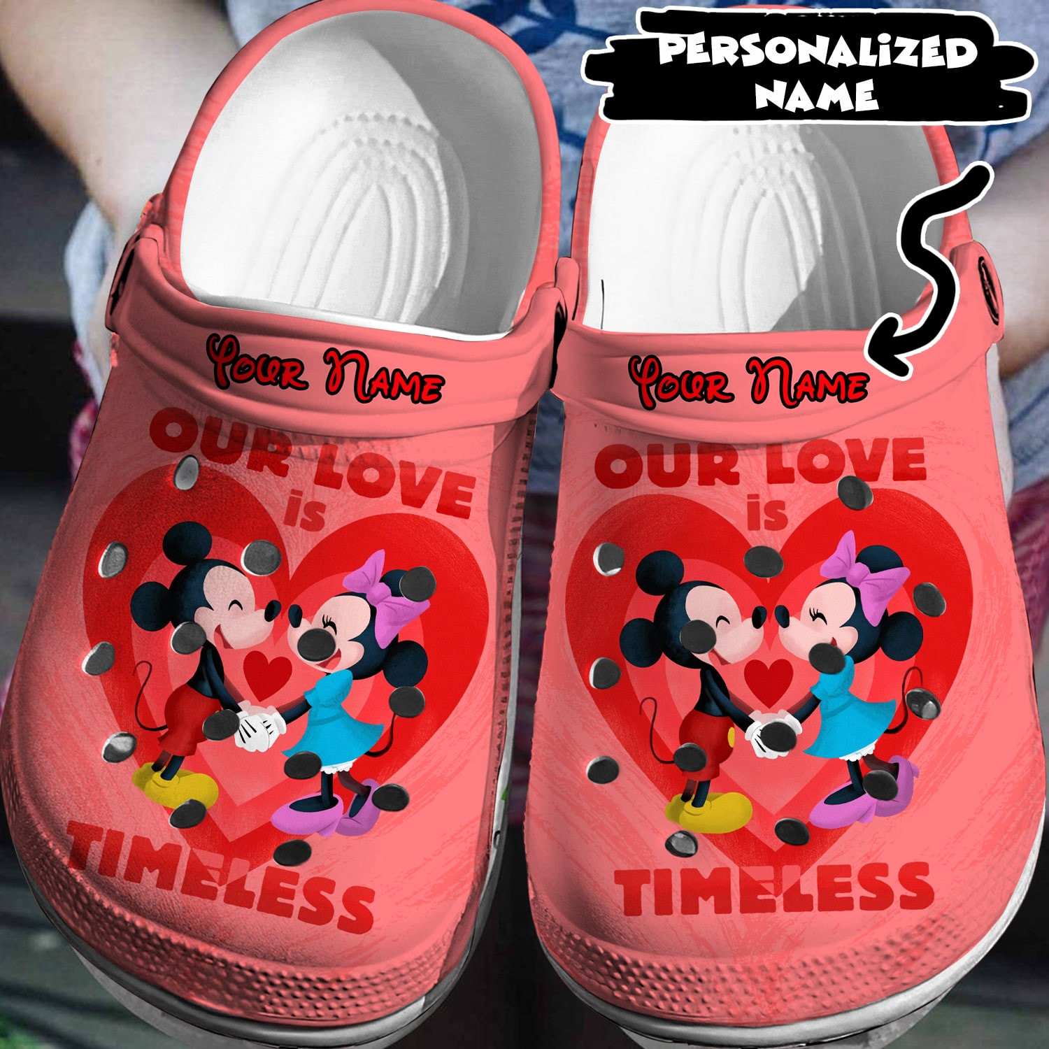 Mickey And Minnie Mouse Cartoon Crocs Crocband Clogs Shoes Comfortable For Men Women and Kids