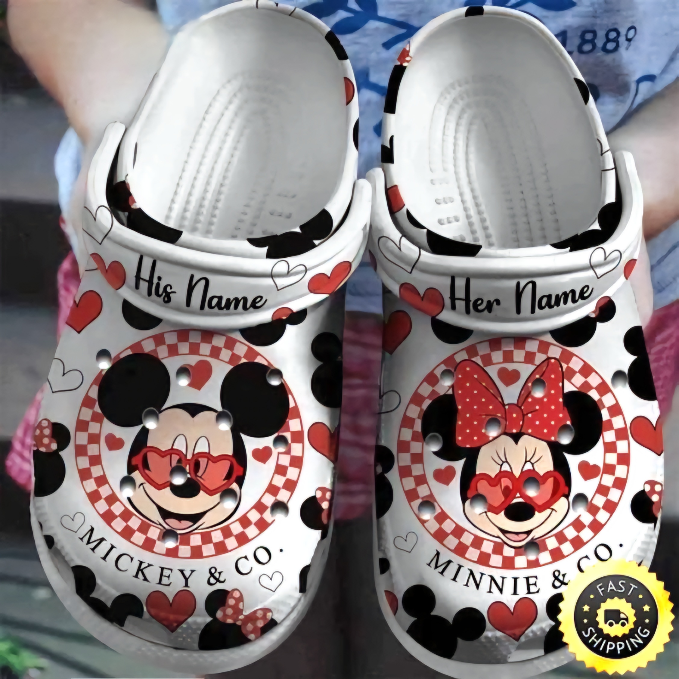 Mickey And Minnie Mouse Cartoon Crocs Crocband Clogs Shoes Comfortable For Men Women and Kids