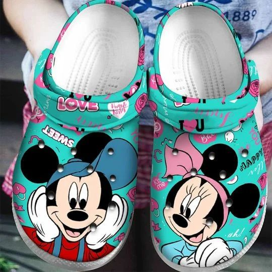 Mickey And Minnie Mouse Cartoon Crocs Crocband Clogs Shoes Comfortable For Men Women and Kids