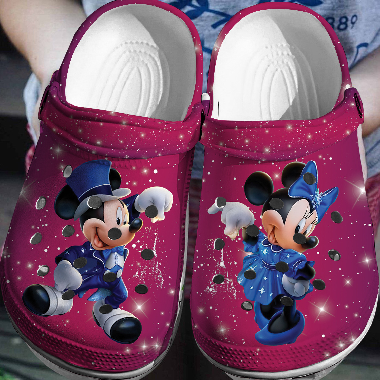 Mickey And Minnie Mouse Cartoon Crocs Crocband Clogs Shoes Comfortable For Men Women and Kids