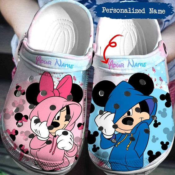 Mickey And Minnie Mouse Cartoon Crocs Crocband Clogs Shoes Comfortable For Men Women and Kids