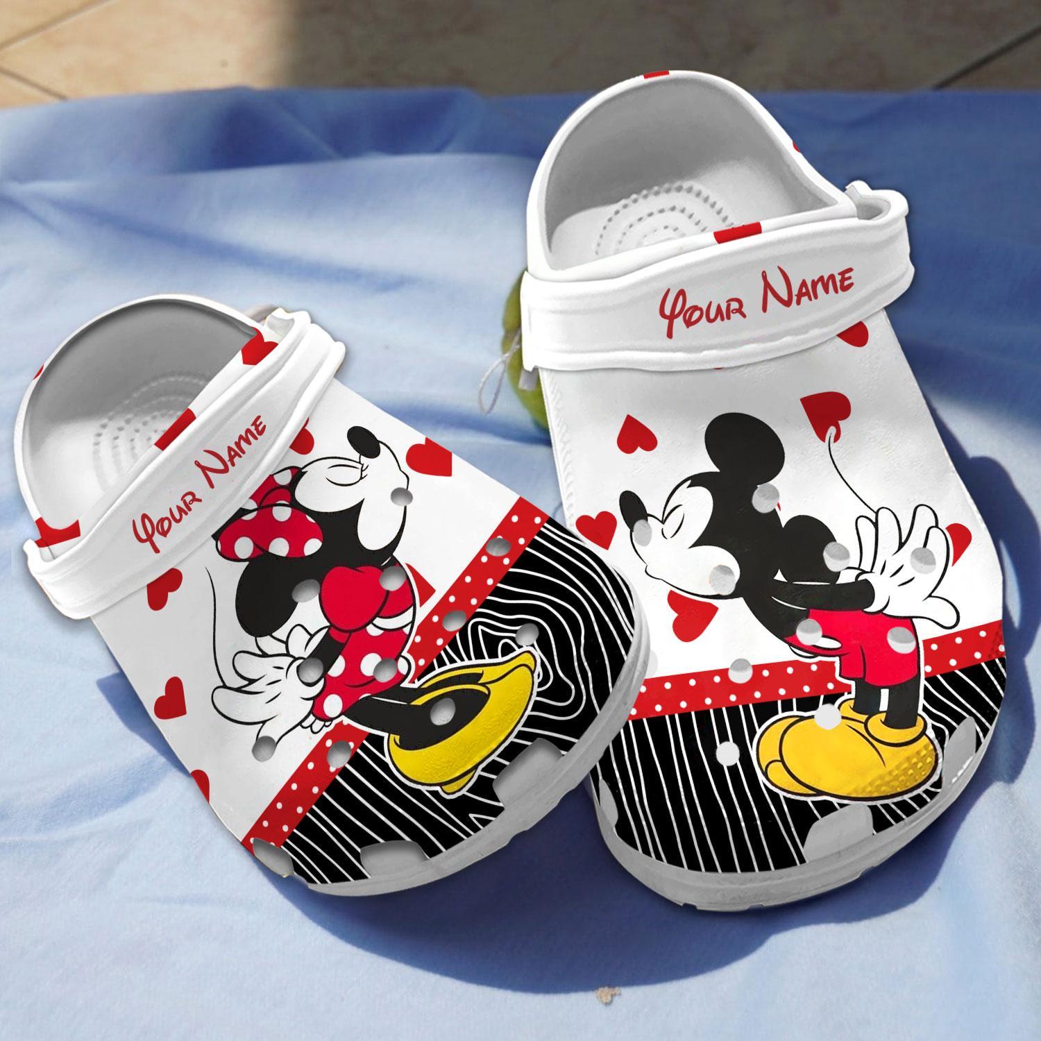 Mickey And Minnie Mouse Cartoon Crocs Crocband Clogs Shoes Comfortable For Men Women and Kids