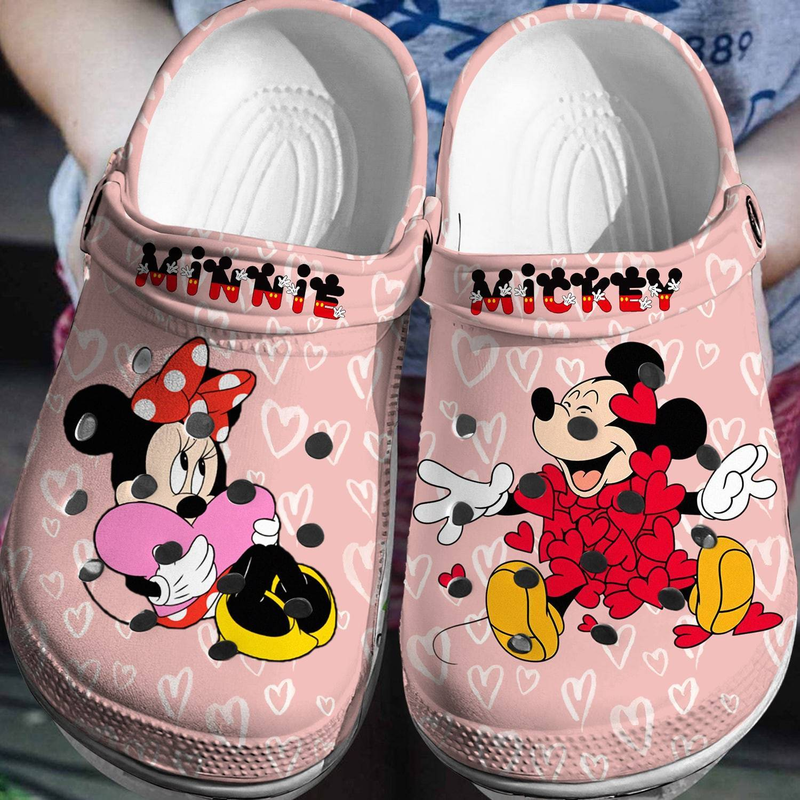 Mickey And Minnie Mouse Cartoon Crocs Crocband Clogs Shoes Comfortable For Men Women and Kids