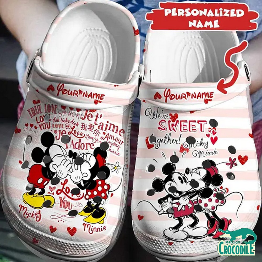 Mickey And Minnie Mouse Cartoon Crocs Crocband Clogs Shoes Comfortable For Men Women and Kids