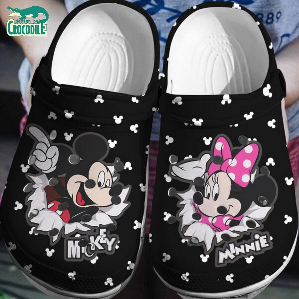 Mickey And Minnie Mouse Cartoon Crocs Crocband Clogs Shoes Comfortable For Men Women and Kids