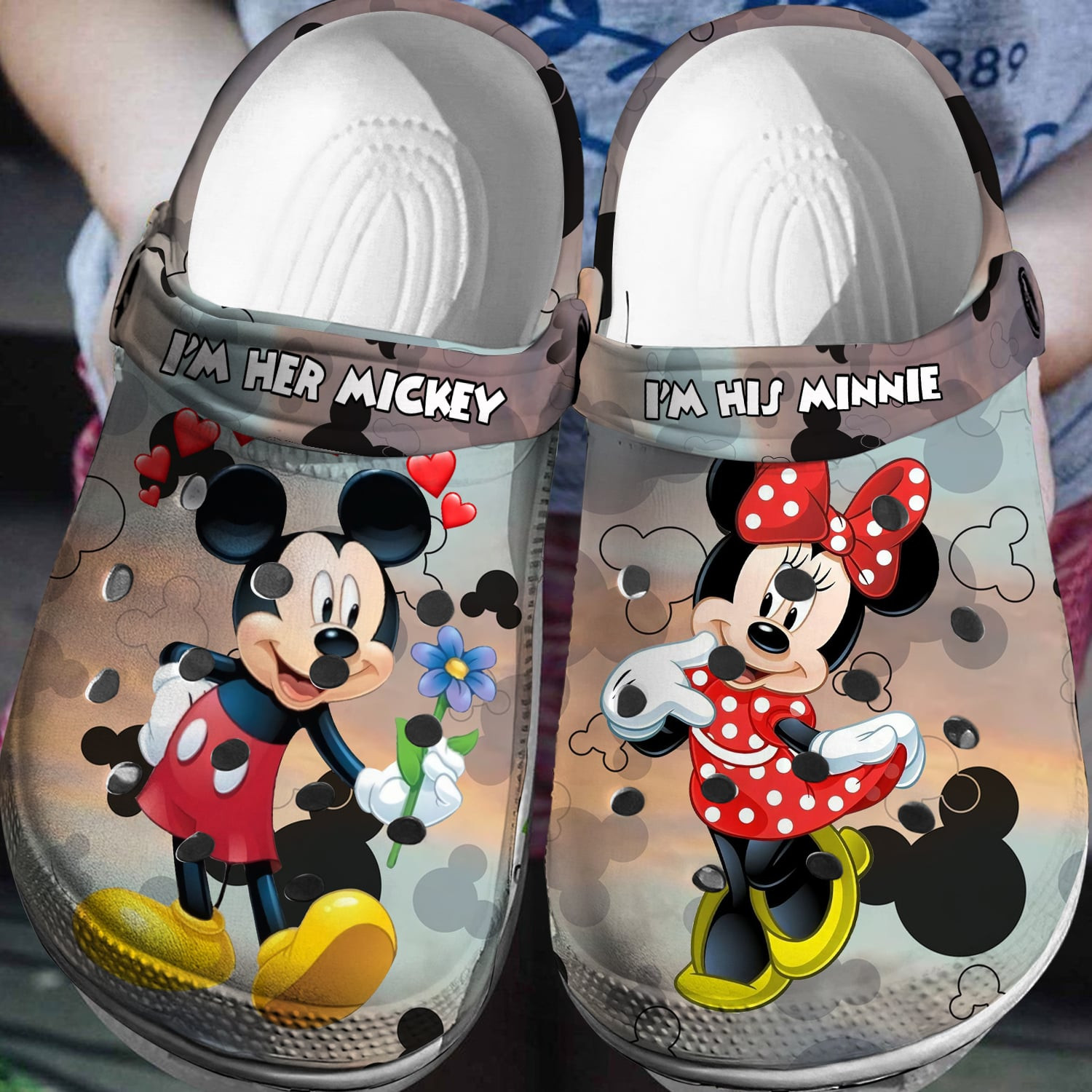 Mickey And Minnie Mouse Cartoon Crocs Crocband Clogs Shoes Comfortable For Men Women and Kids