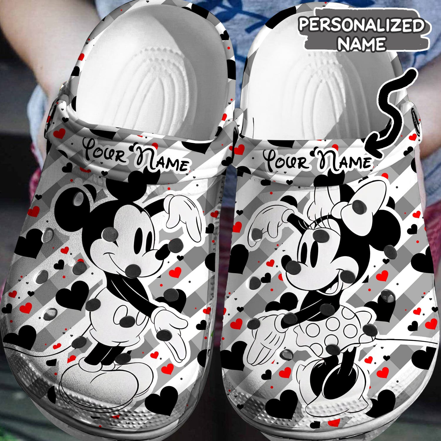 Mickey And Minnie Mouse Cartoon Crocs Crocband Clogs Shoes Comfortable For Men Women and Kids