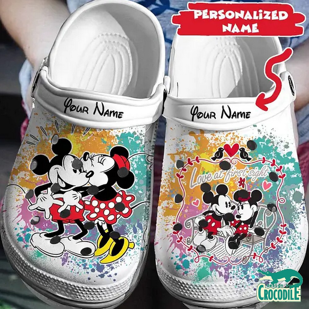 Mickey And Minnie Mouse Cartoon Crocs Crocband Clogs Shoes Comfortable For Men Women and Kids