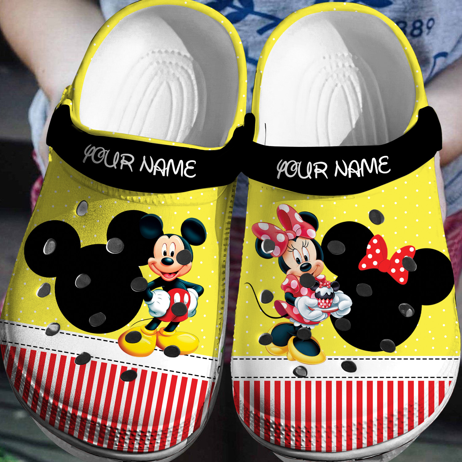 Mickey And Minnie Mouse Cartoon Crocs Crocband Clogs Shoes Comfortable For Men Women and Kids