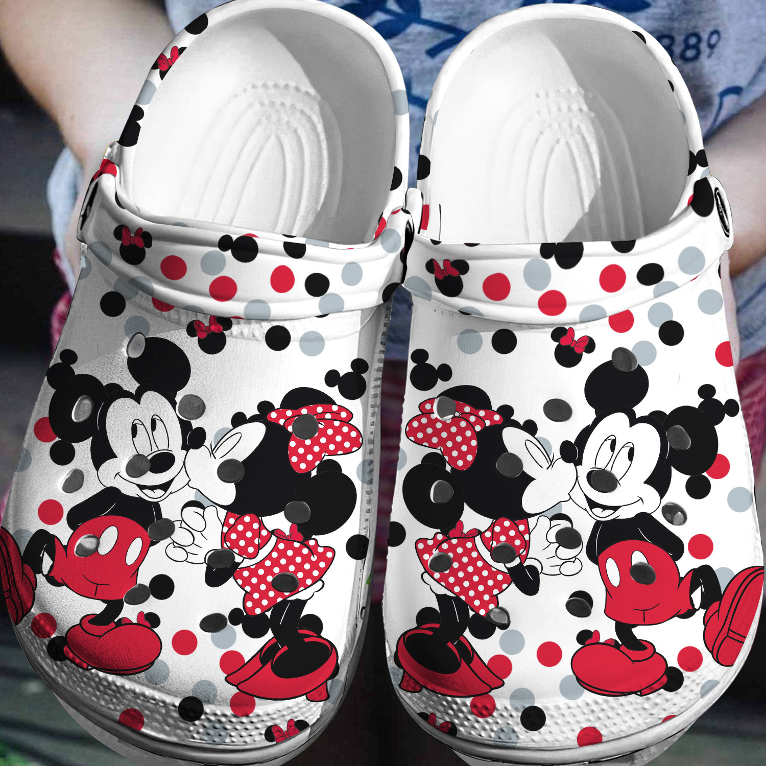Mickey And Minnie Mouse Cartoon Crocs Crocband Clogs Shoes Comfortable For Men Women and Kids