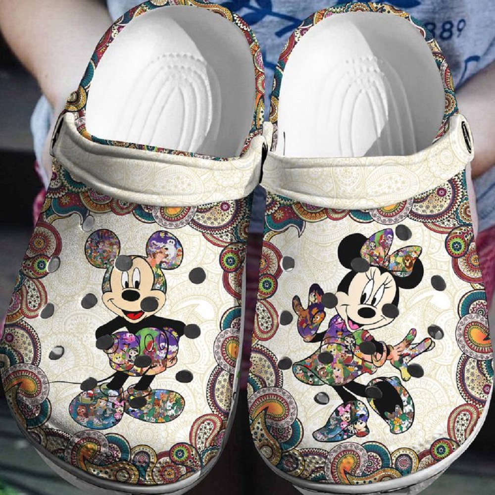 Mickey And Minnie Mouse Cartoon Crocs Crocband Clogs Shoes Comfortable For Men Women and Kids