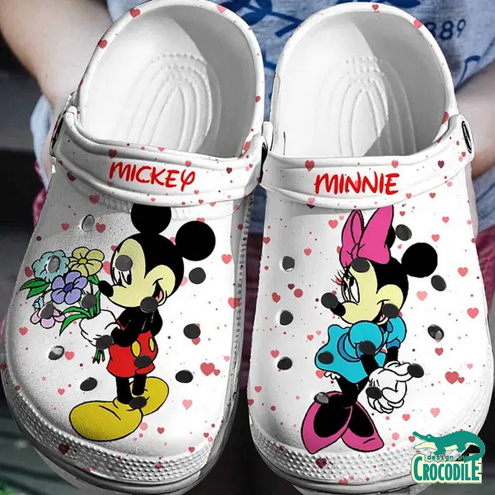 Mickey And Minnie Mouse Cartoon Crocs Crocband Clogs Shoes Comfortable For Men Women and Kids
