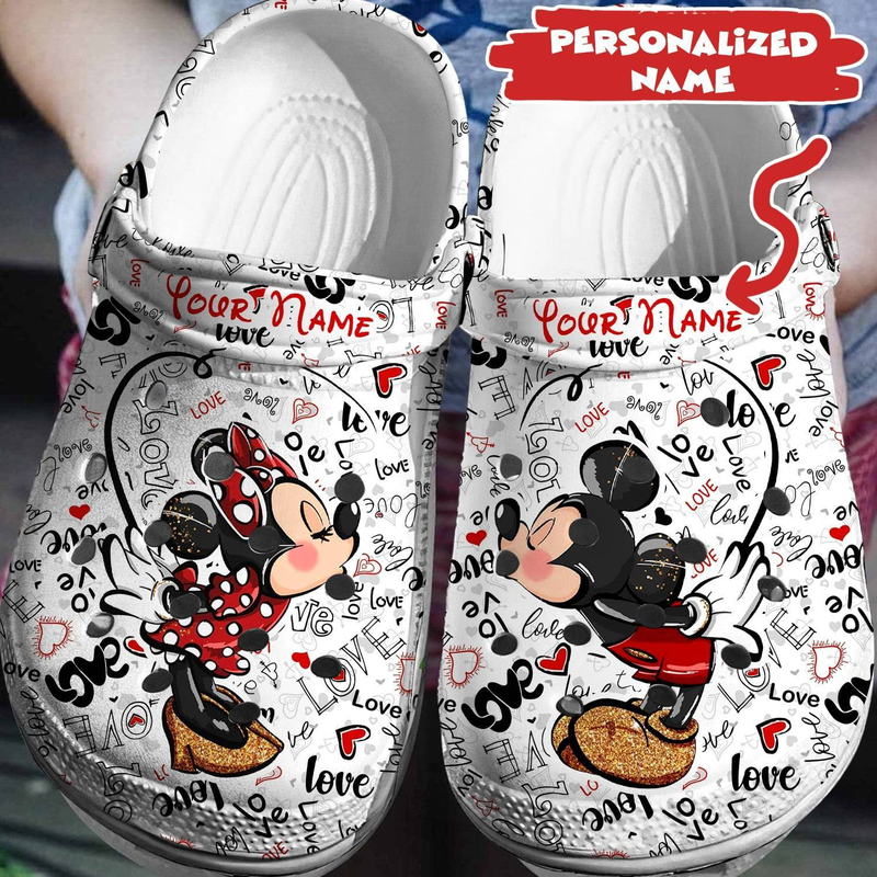 Mickey And Minnie Mouse Cartoon Crocs Crocband Clogs Shoes Comfortable For Men Women and Kids