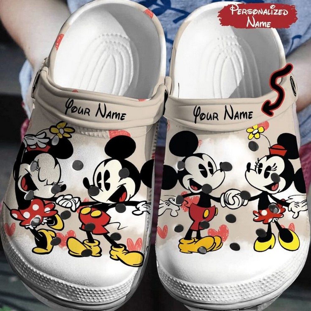 Mickey And Minnie Mouse Cartoon Crocs Crocband Clogs Shoes Comfortable For Men Women and Kids