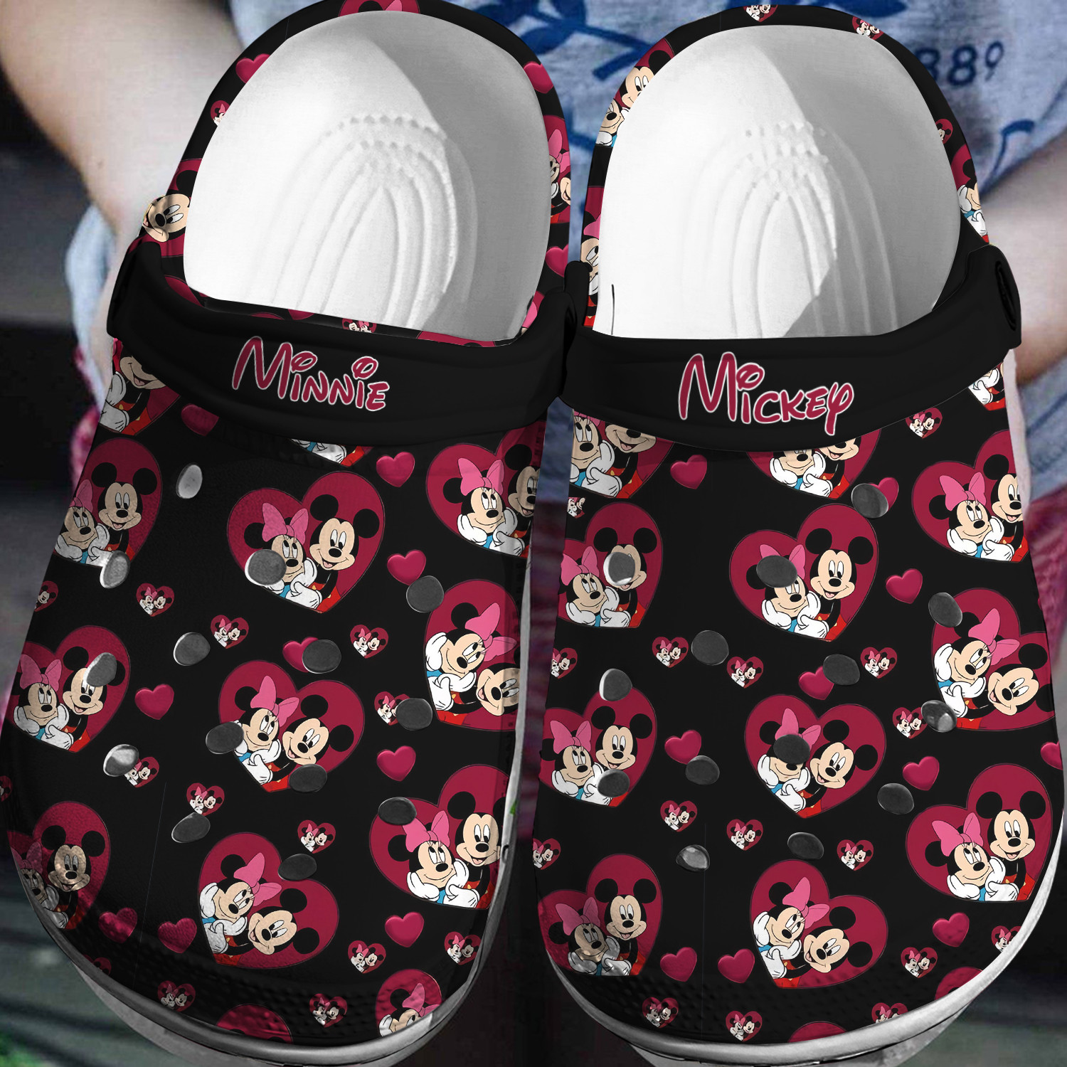 Mickey And Minnie Mouse Cartoon Crocs Crocband Clogs Shoes Comfortable For Men Women and Kids