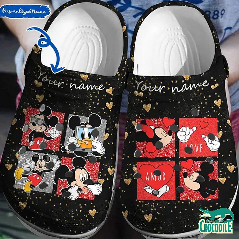 Mickey And Minnie Mouse Cartoon Crocs Crocband Clogs Shoes Comfortable For Men Women and Kids