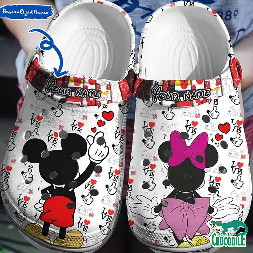 Mickey And Minnie Mouse Cartoon Crocs Crocband Clogs Shoes Comfortable For Men Women and Kids
