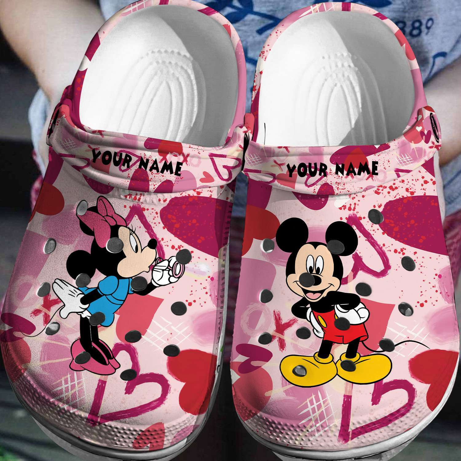Mickey And Minnie Mouse Cartoon Crocs Crocband Clogs Shoes Comfortable For Men Women and Kids