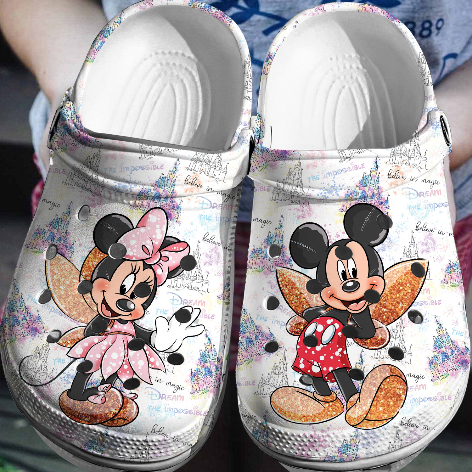 Mickey And Minnie Mouse Cartoon Crocs Crocband Clogs Shoes Comfortable For Men Women and Kids