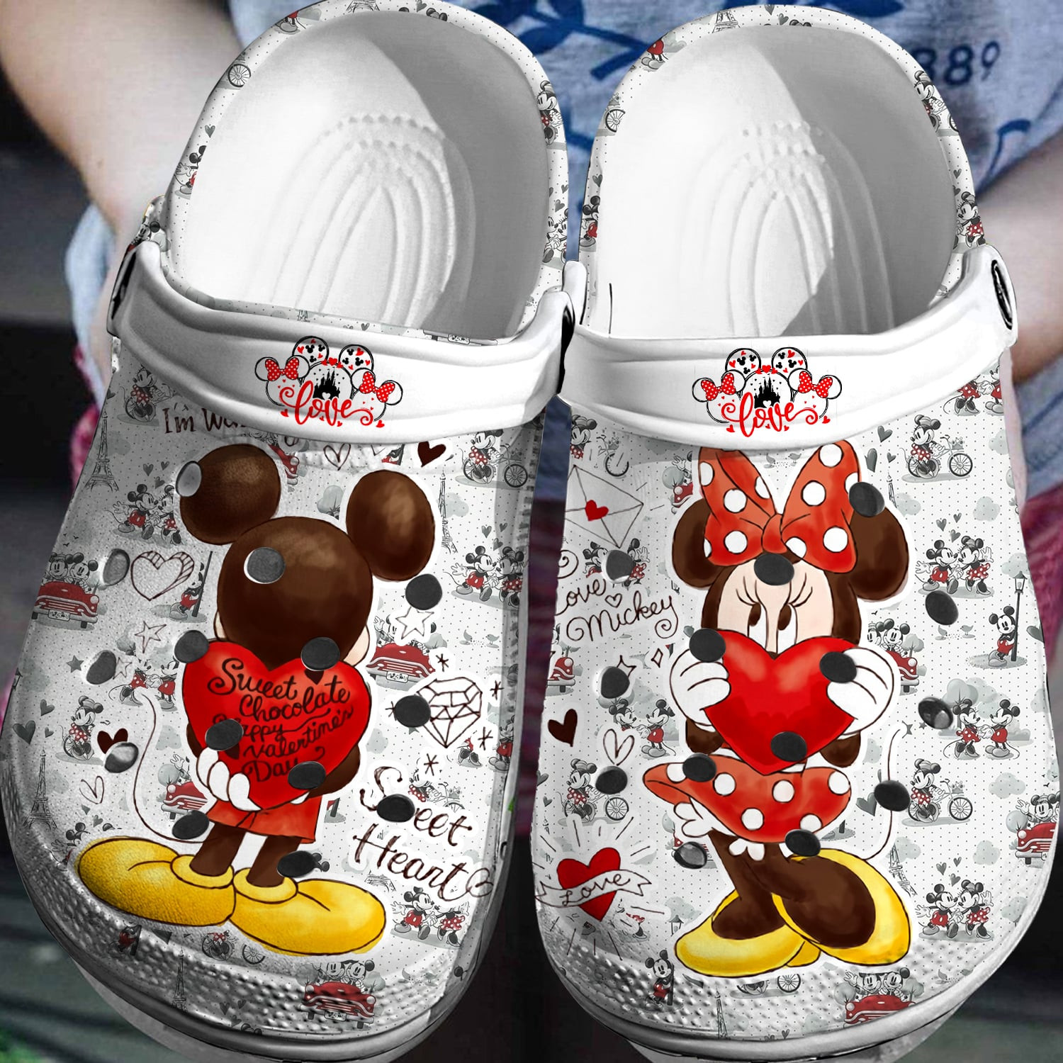 Mickey And Minnie Mouse Cartoon Crocs Crocband Clogs Shoes Comfortable For Men Women and Kids