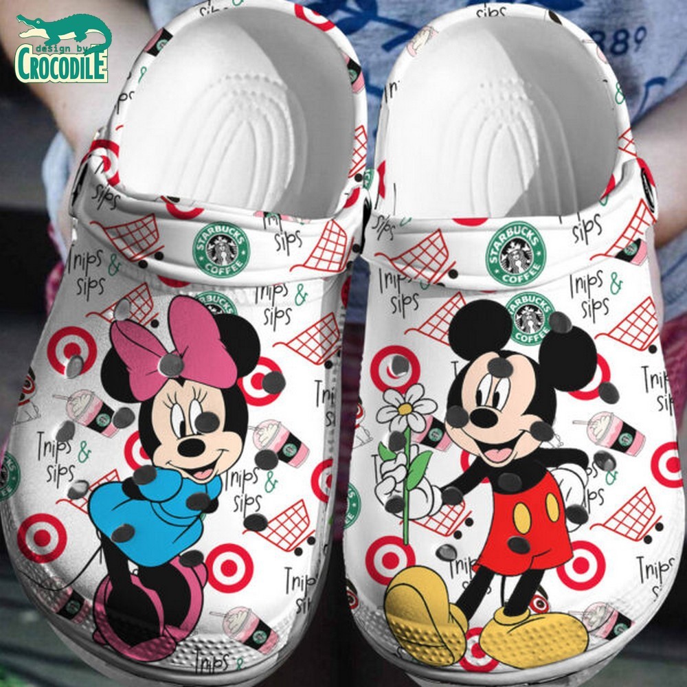 Mickey And Minnie Mouse Cartoon Crocs Crocband Clogs Shoes Comfortable For Men Women and Kids