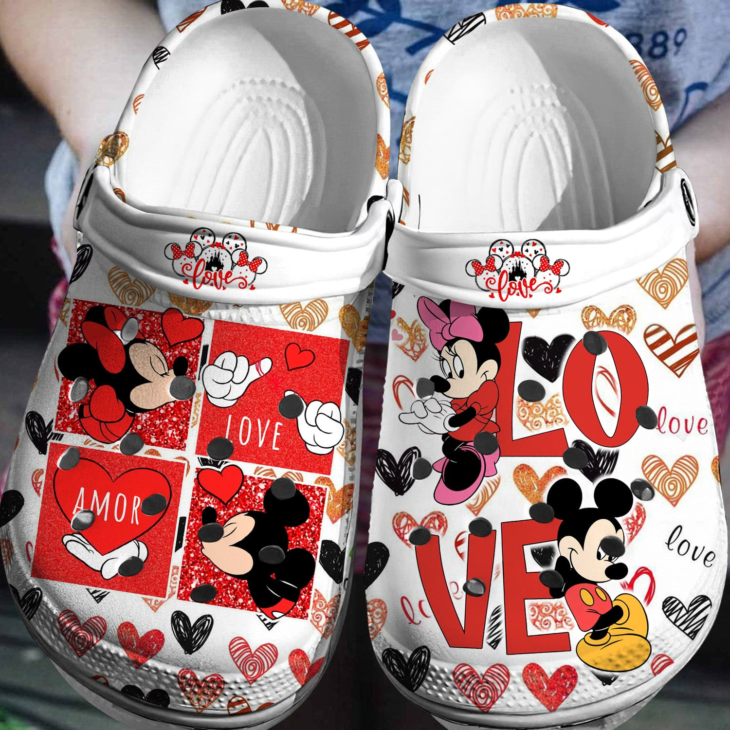 Mickey And Minnie Mouse Cartoon Crocs Crocband Clogs Shoes Comfortable For Men Women and Kids