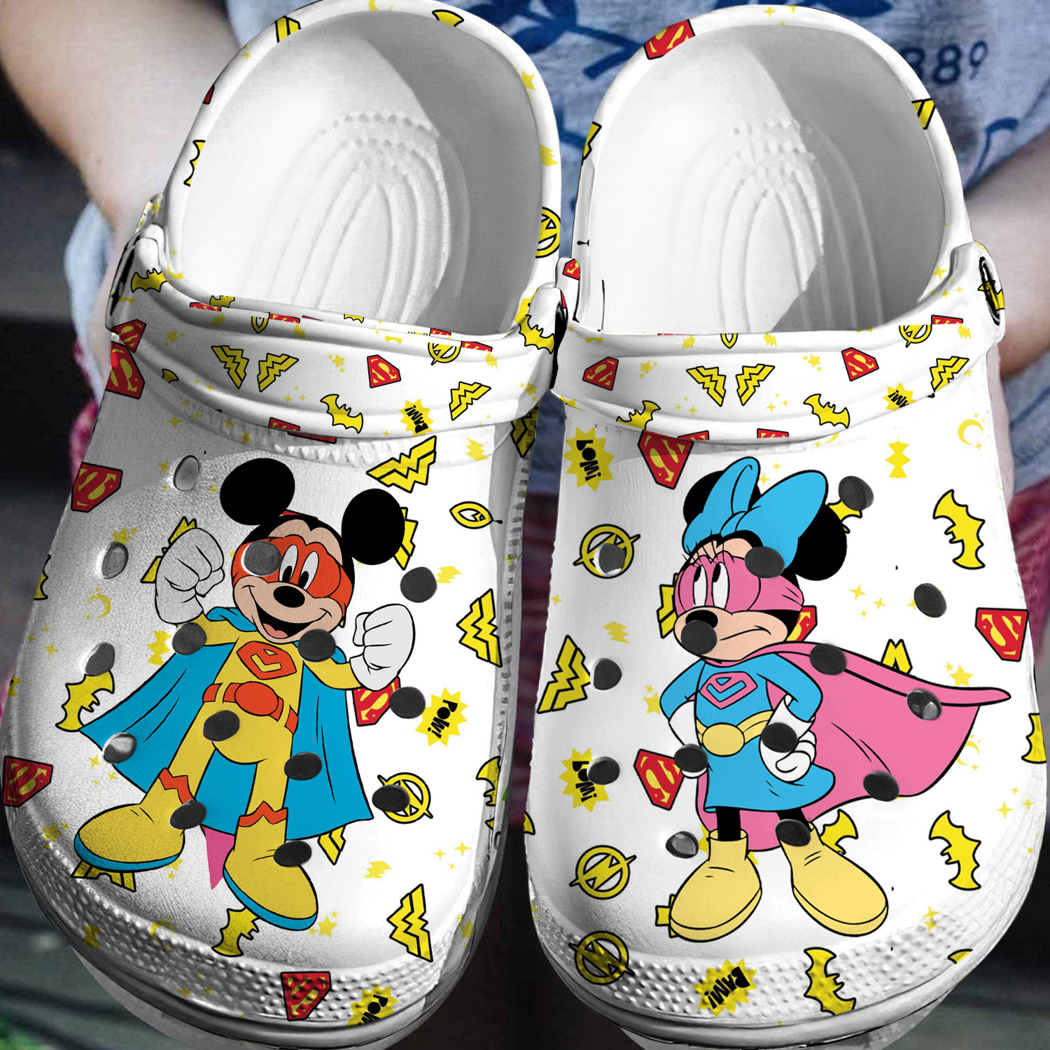 Mickey And Minnie Mouse Cartoon Crocs Crocband Clogs Shoes Comfortable For Men Women and Kids
